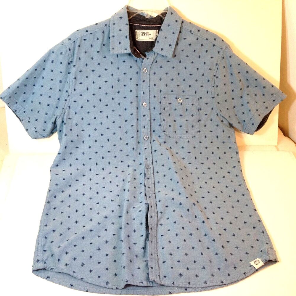 Free Planet Check Print Shirt Mens Size L Pocket Soft Comfort